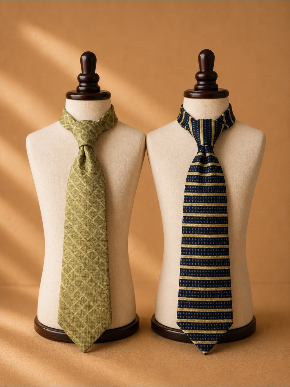 Hickey Freeman Olive Green Diamond & Navy Gold-Striped Men's Ties